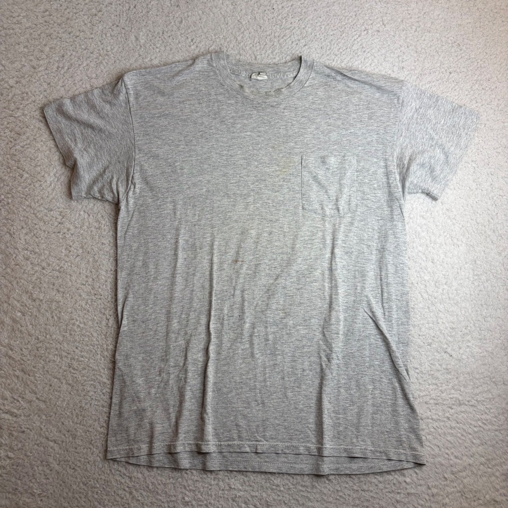 Vintage Roebucks Gray Pocket T-Shirt Made in USA Single Stitch paper thin XL